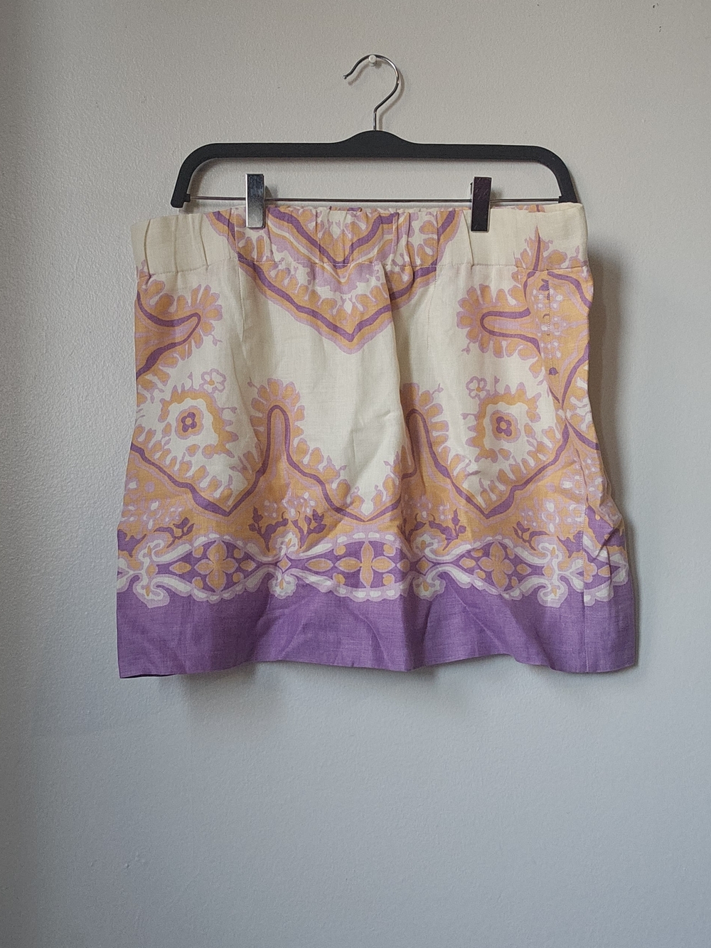 J. Crew Cream Mini Skirt with Orange & Lavender Paisley Print